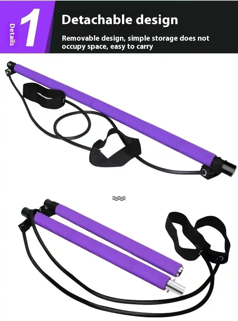 Adjustable Pilates Fitness Stick Yoga Rod Stretch Back Trainer Pull-up Home Tension Rope