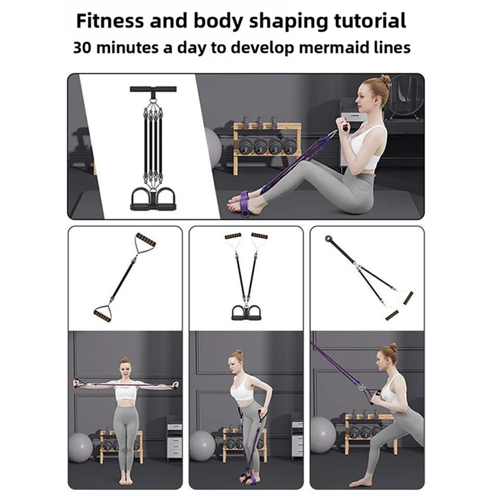 Foot Press Resistance Band,4-Tube Foot Pedal Exerciser,Sit-Up Assistant Device For Home,Pedal Resistance Band For Abs Workout