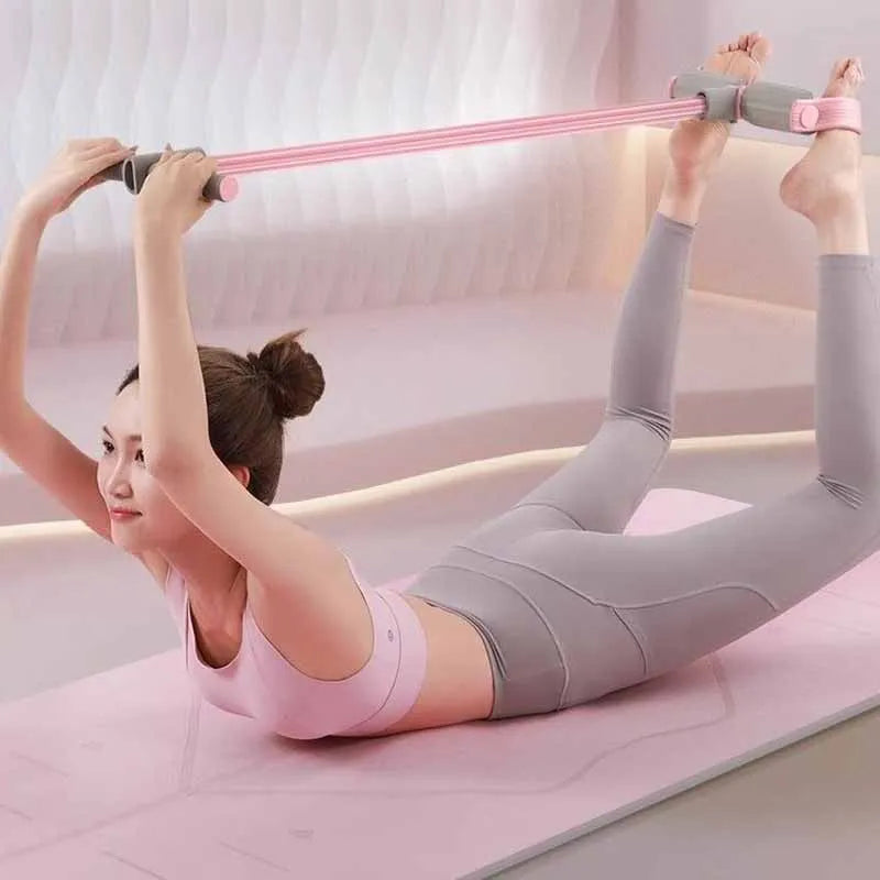 Resistance Bands 4-Tube Yoga Pedal Puller Resistance Band Elastic Pull Rope Fitness Equipment for Abdomen Waist Arm Training