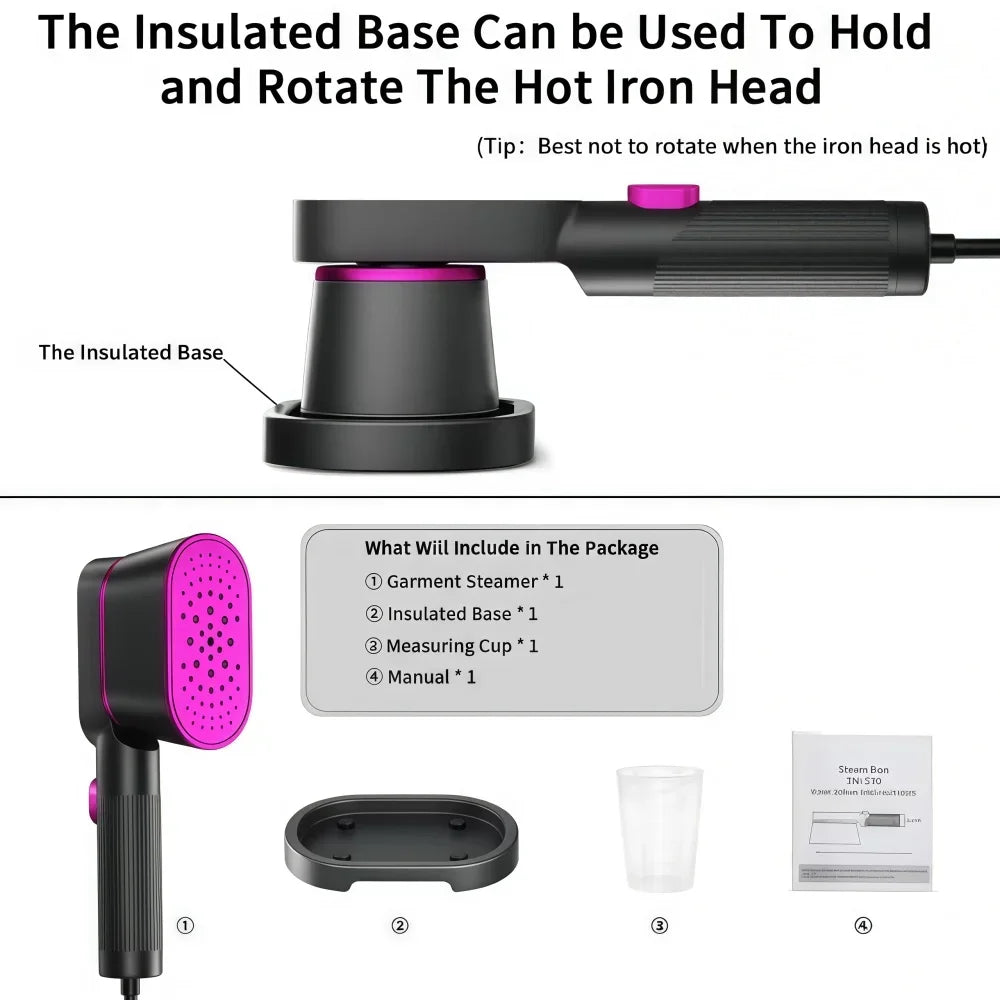 Portable Handheld Garment Steamer, Clothes Travel Steamer & Dry Iron