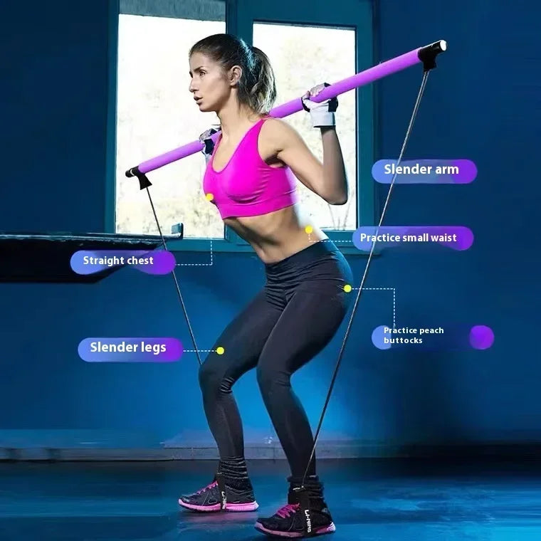 Adjustable Pilates Fitness Stick Yoga Rod Stretch Back Trainer Pull-up Home Tension Rope