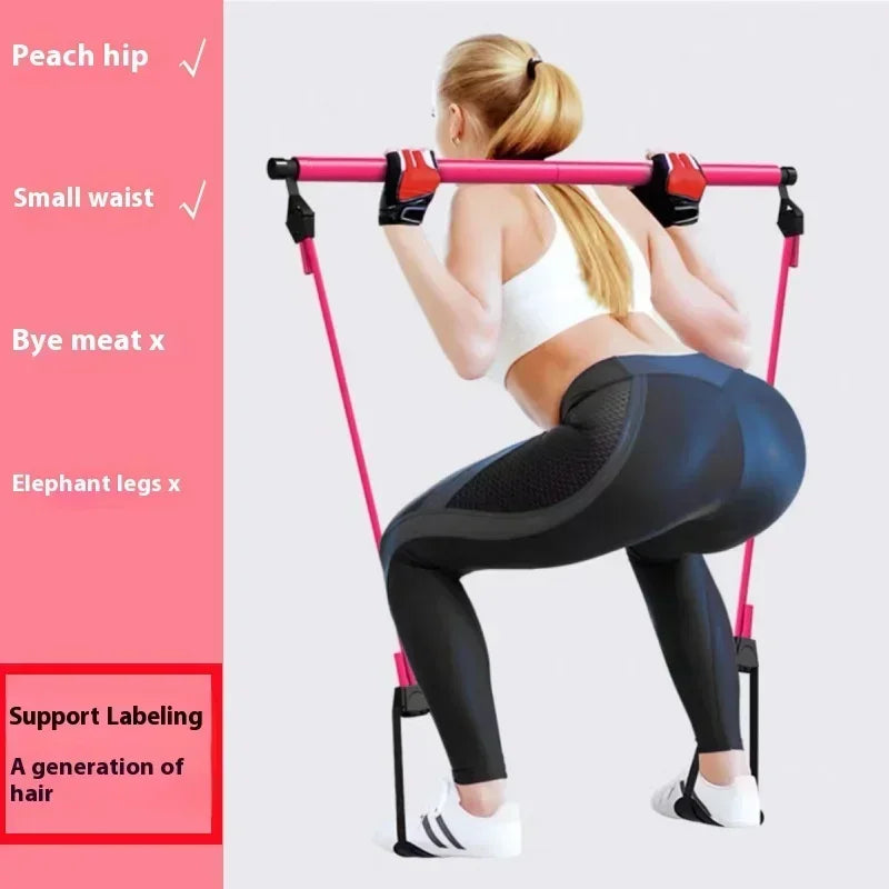 Adjustable Pilates Fitness Stick Yoga Rod Stretch Back Trainer Pull-up Home Tension Rope