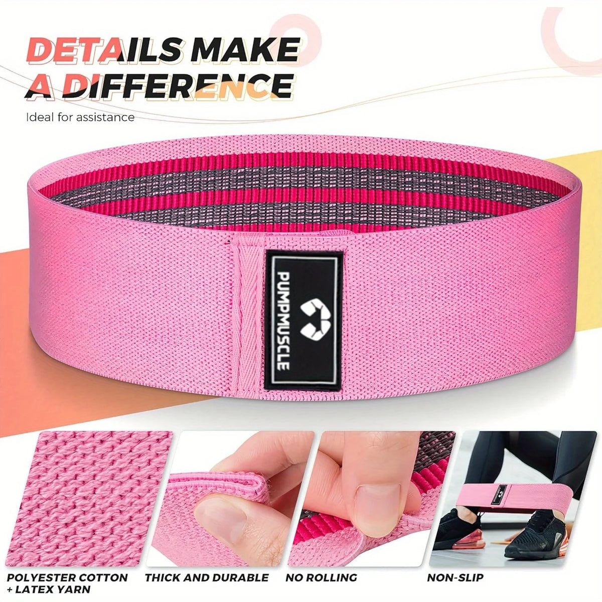 Fabric Resistance Bands for Working Out, 3 Set of Stretch Bands for Booty Legs