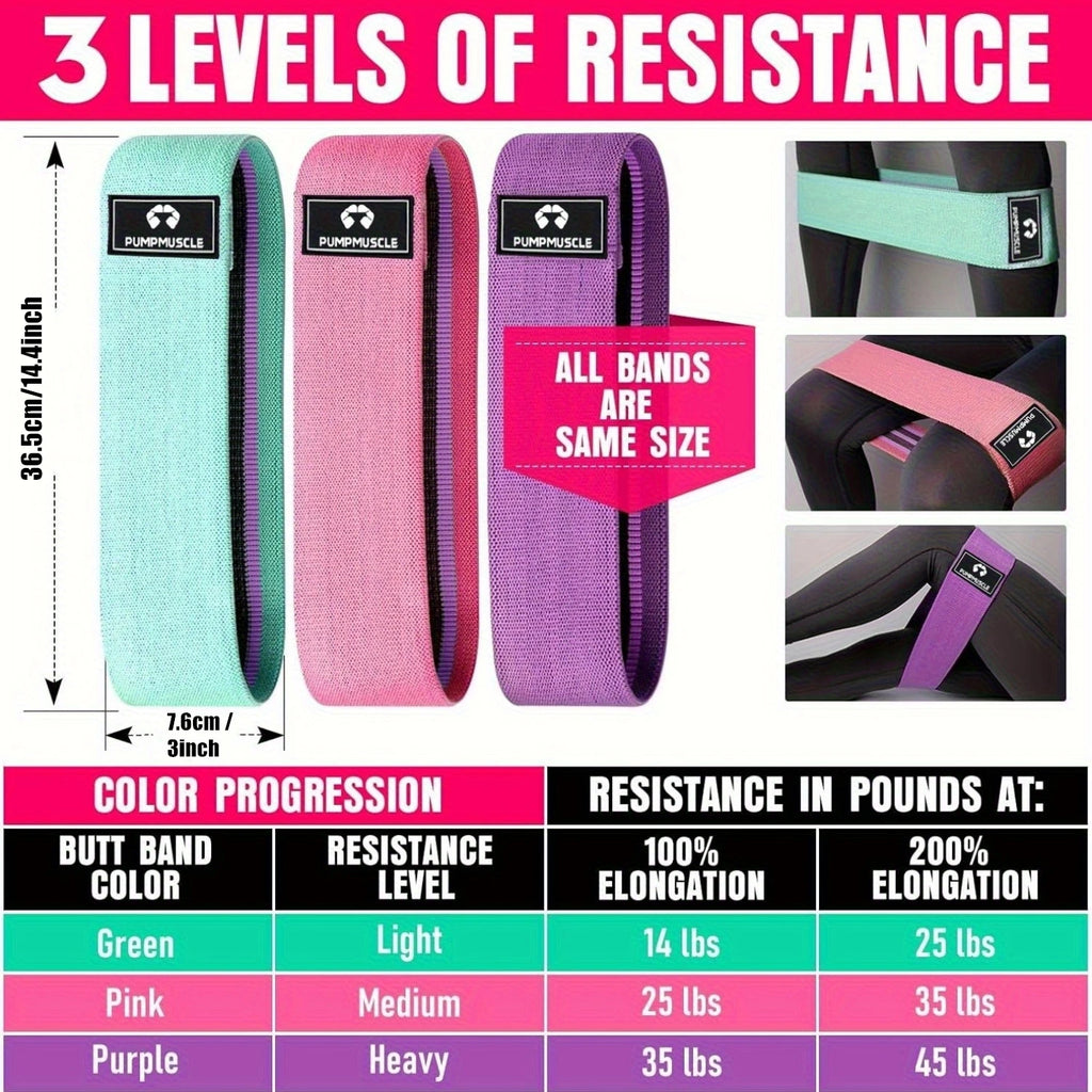 Fabric Resistance Bands for Working Out, 3 Set of Stretch Bands for Booty Legs